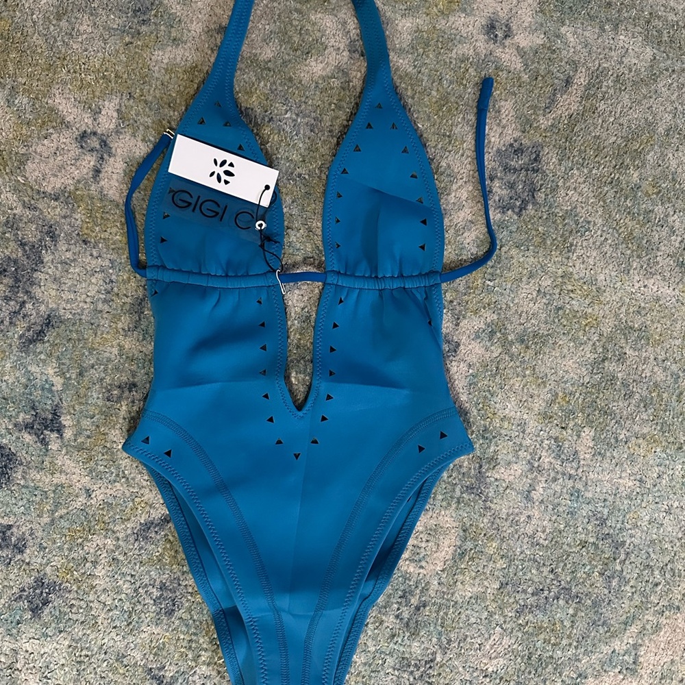 NWT Gigi C Blue Halter Swimsuit